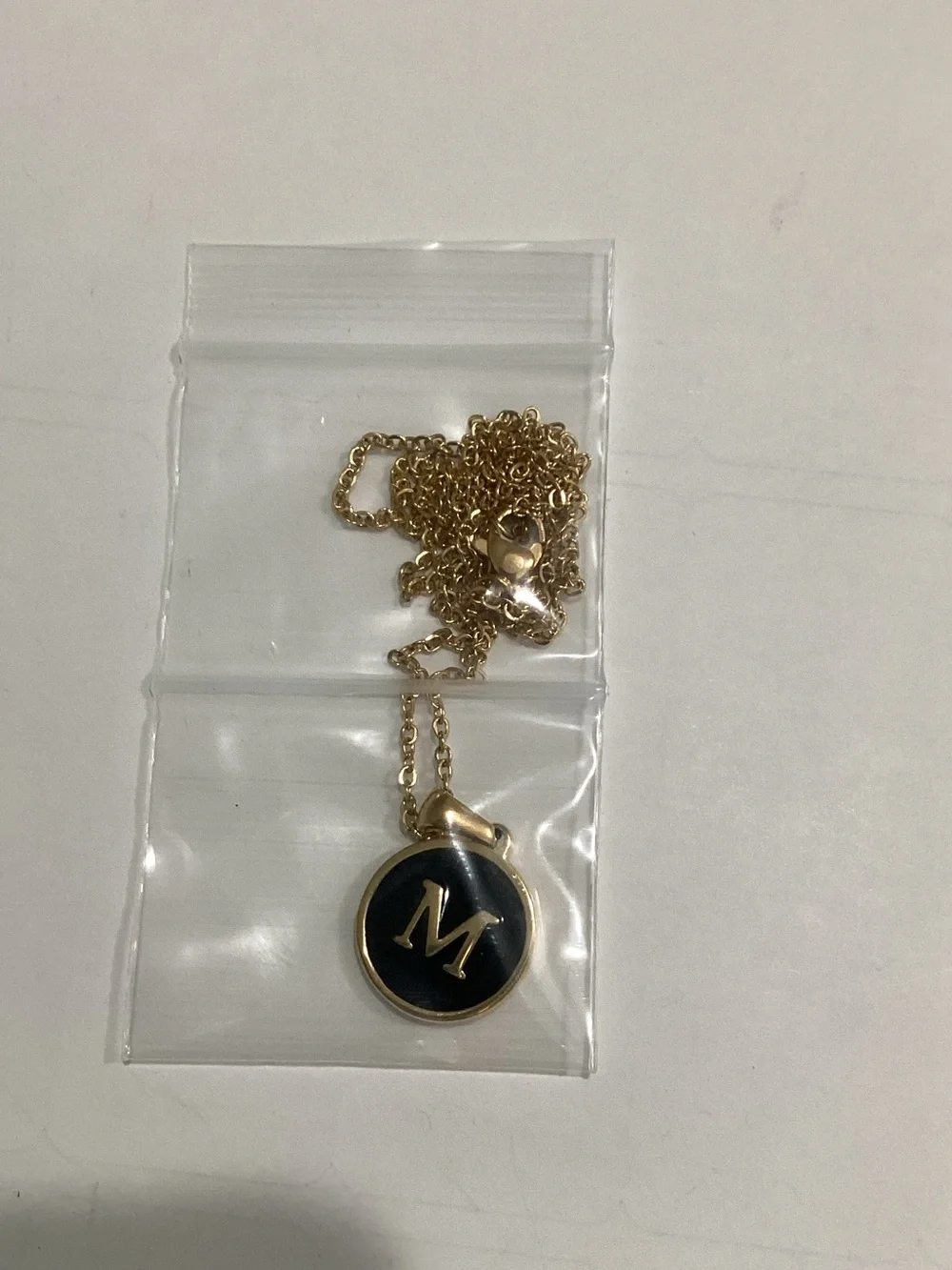Gold-Tone 'M' Initial Pendant Necklace in Black